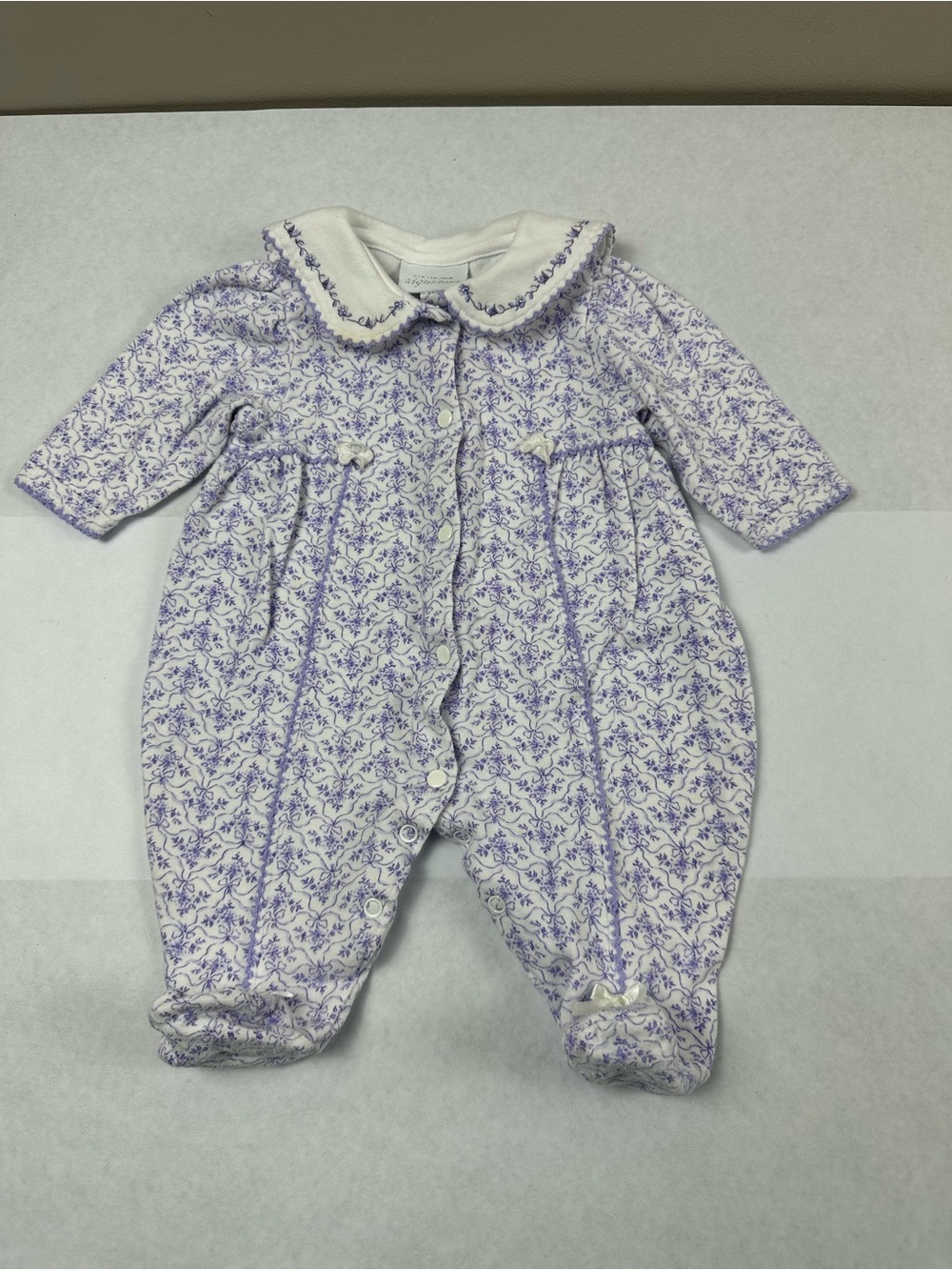 Little Me Lavender Floral Footed One-Piece with White Peter Pan Collar